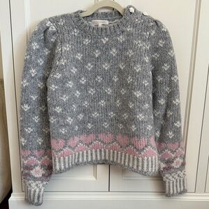 Loveshackfancy Pristine Gray Sweater with Rosette Buttons. Size Small.